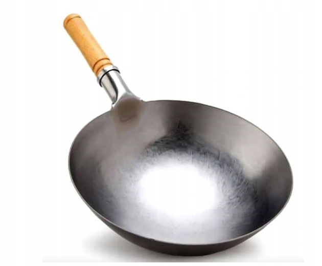 PATELNIA WOK 38 CM RĘCZNIE KUTA CHIŃSKA ZE STALI WĘGLOWEJ