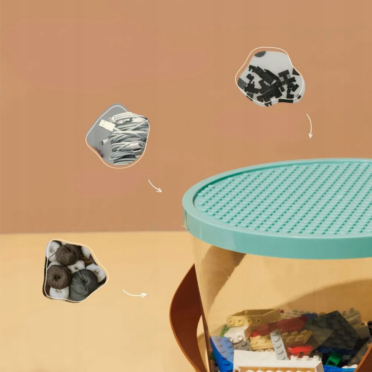 POJEMNIK NA ZABAWKI KLOCKI LEGO ORGANIZER WIADERKO Z POKRYWĄ Głębokość mebla 22.5 cm