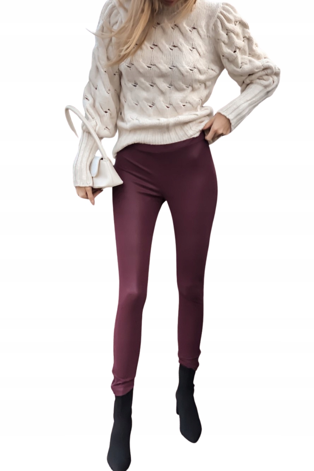 Elegantní Vínové Legíny Z Ekokůže Irma 34