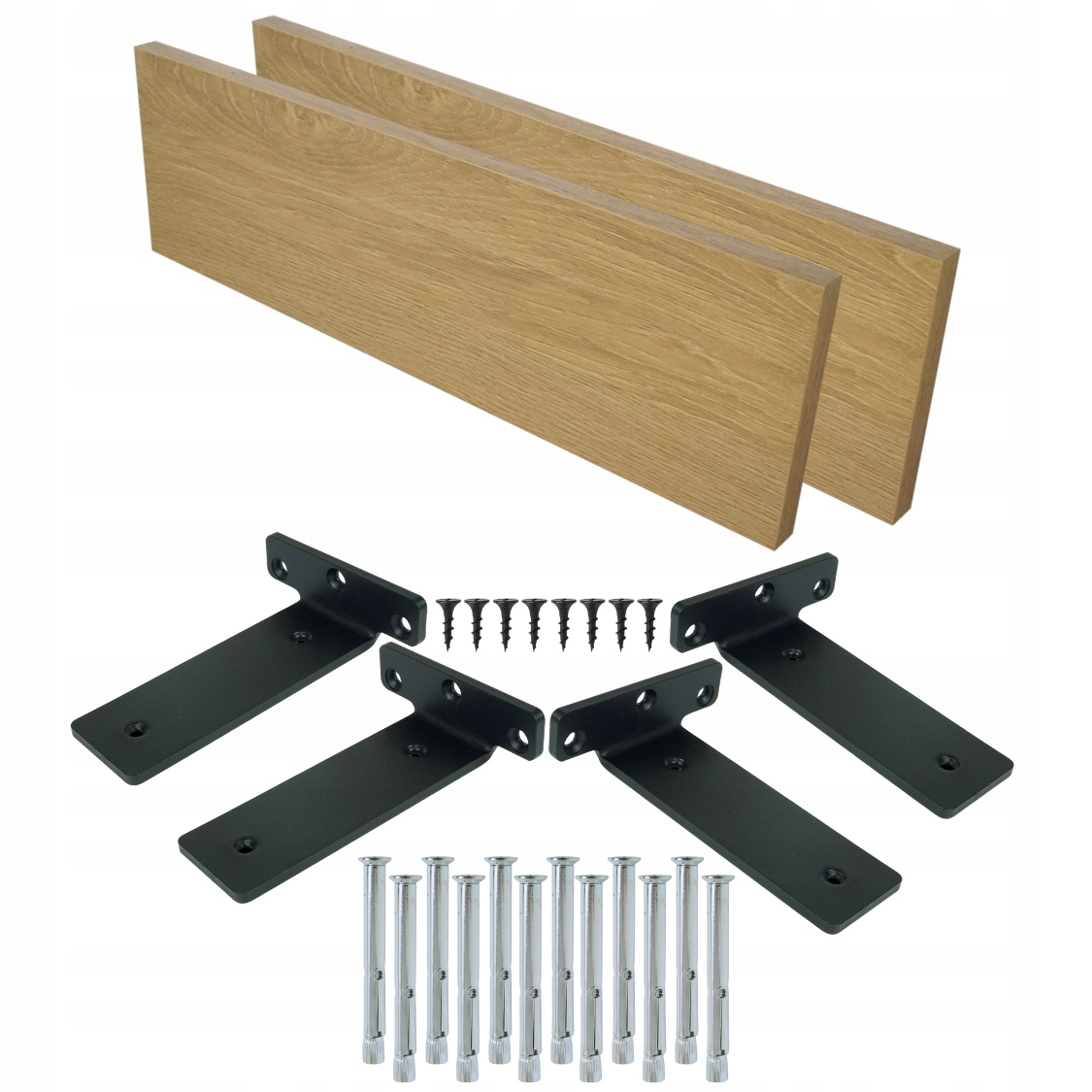 2x nástěnné police 50 x 20 cm dekor dub 01, závěsná police držák