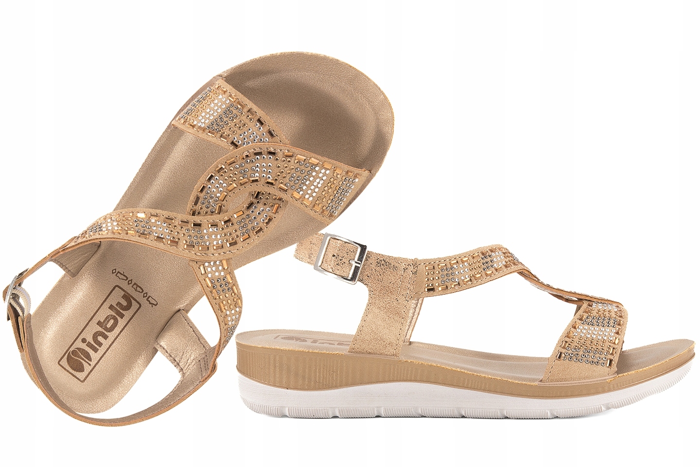 Inblu BV-43 Sandały Damskie Comfort Soft Eko Pu piaskowy/złoty 40 Beżowy