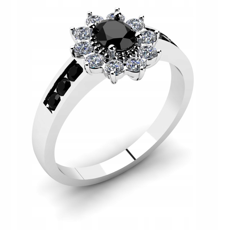 

Pierścionek Białe Złoto Z Czarnymi Cyrkoniami 14KR