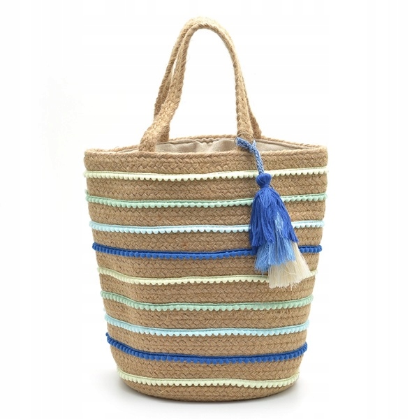 Kulatý košík z rafie Scaviola krémově modrý TV-4