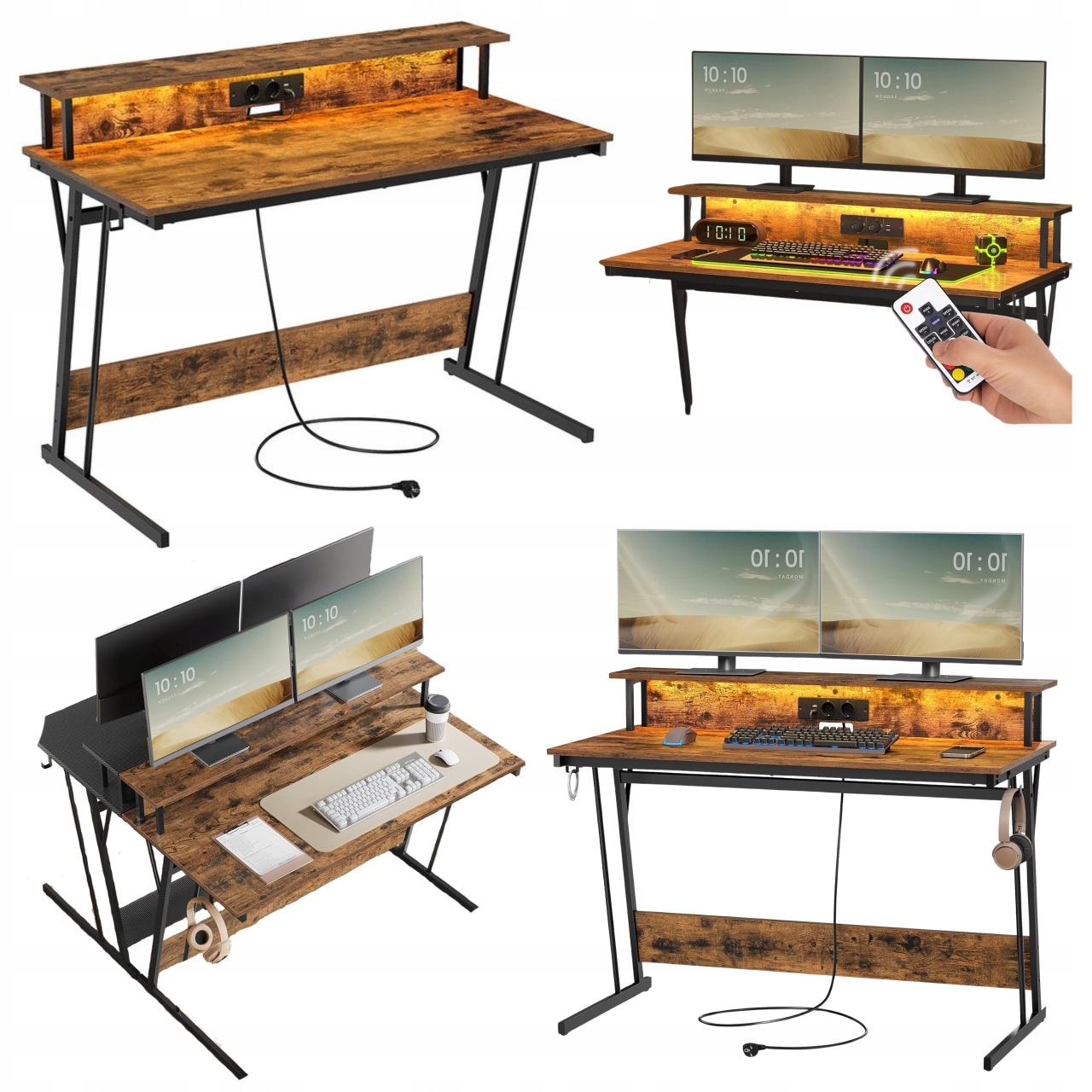 Regulovateľný stôl Výška Led Usb Nabíjacia stanica Polička Monitor Gaming