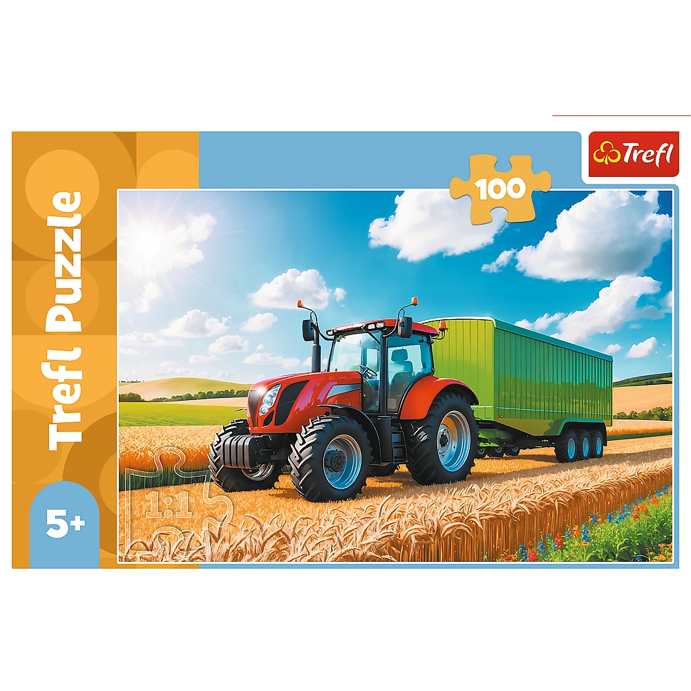 PUZZLE 100 MASZYNY ROLN. TRAKTOR Z PRZYCZEPĄ 16494