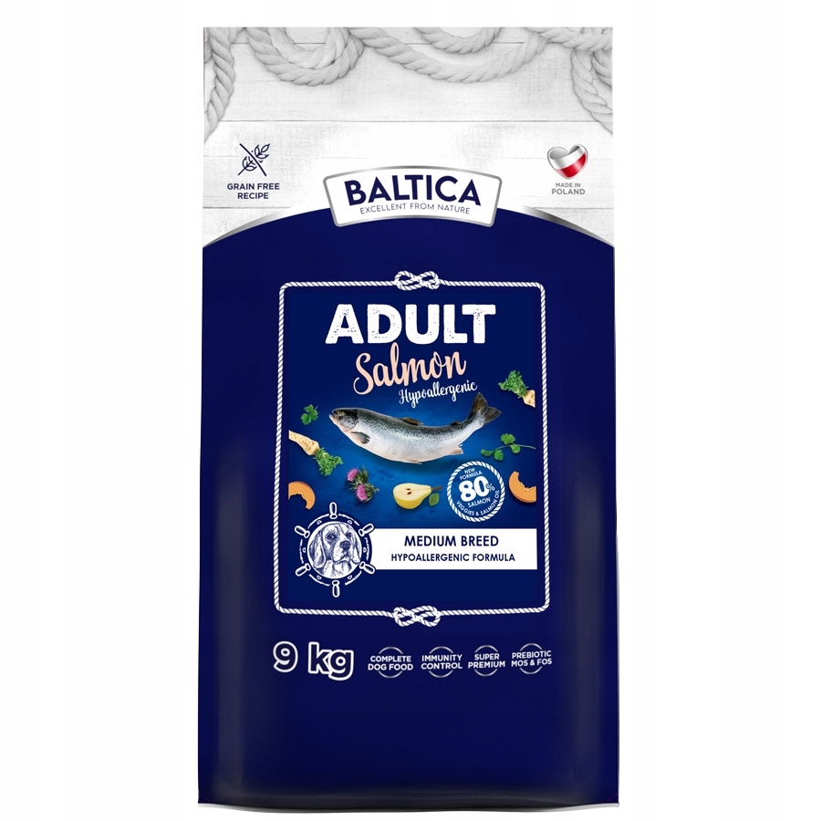 Levně Baltica Adult M 9kg Hypoalergenní suché Krmivo s lososem pro střední psy