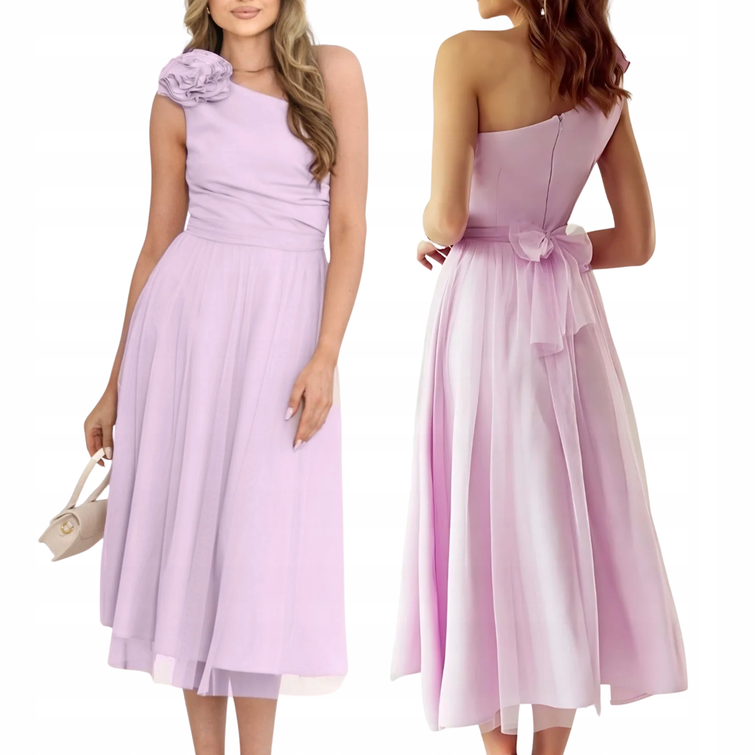 Sukienka MIDI Tiulowa Z Kwiatem Na Komunię Wesele Wrzosowa rozmiar 36