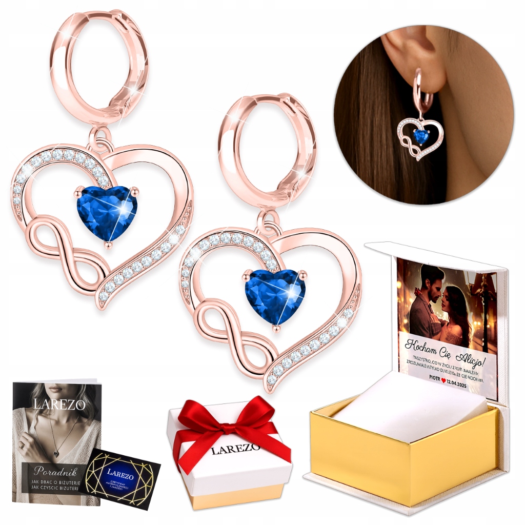 Zlaté Náušnice s dvojitým srdíčkem pro ženy, visící modrá Srdíčka