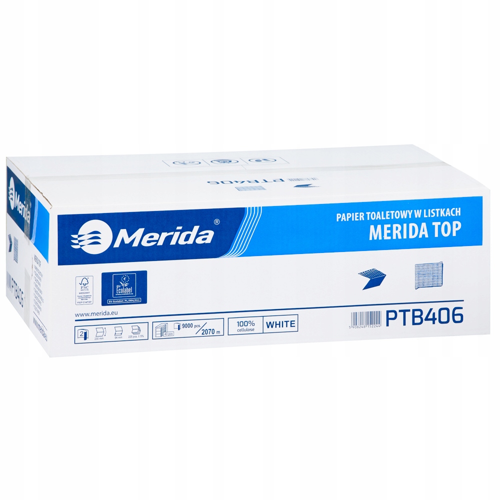 Toaletní papír v listech Merida Top Ecolabel bílý, karton 9000 ks