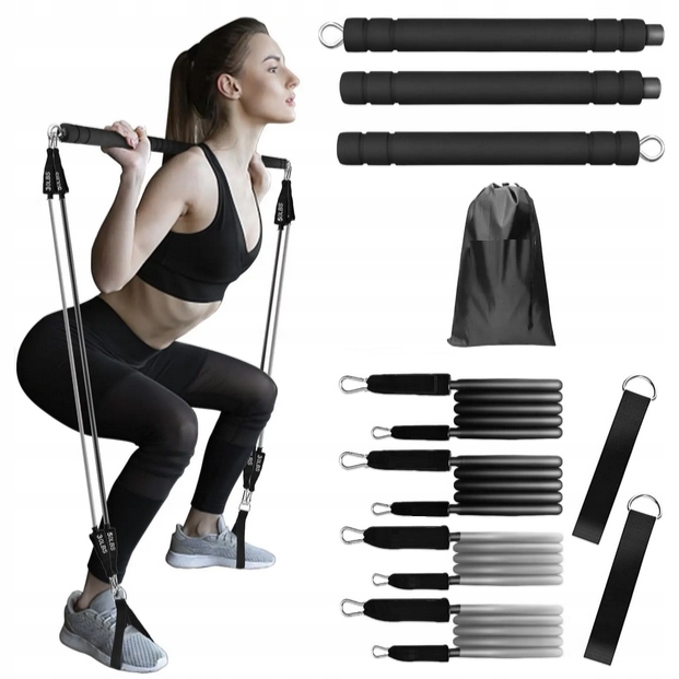 Drążek Do Ćwiczeń Fitness Pilates Bar Kij Składany Ekspander Gumy Oporowe