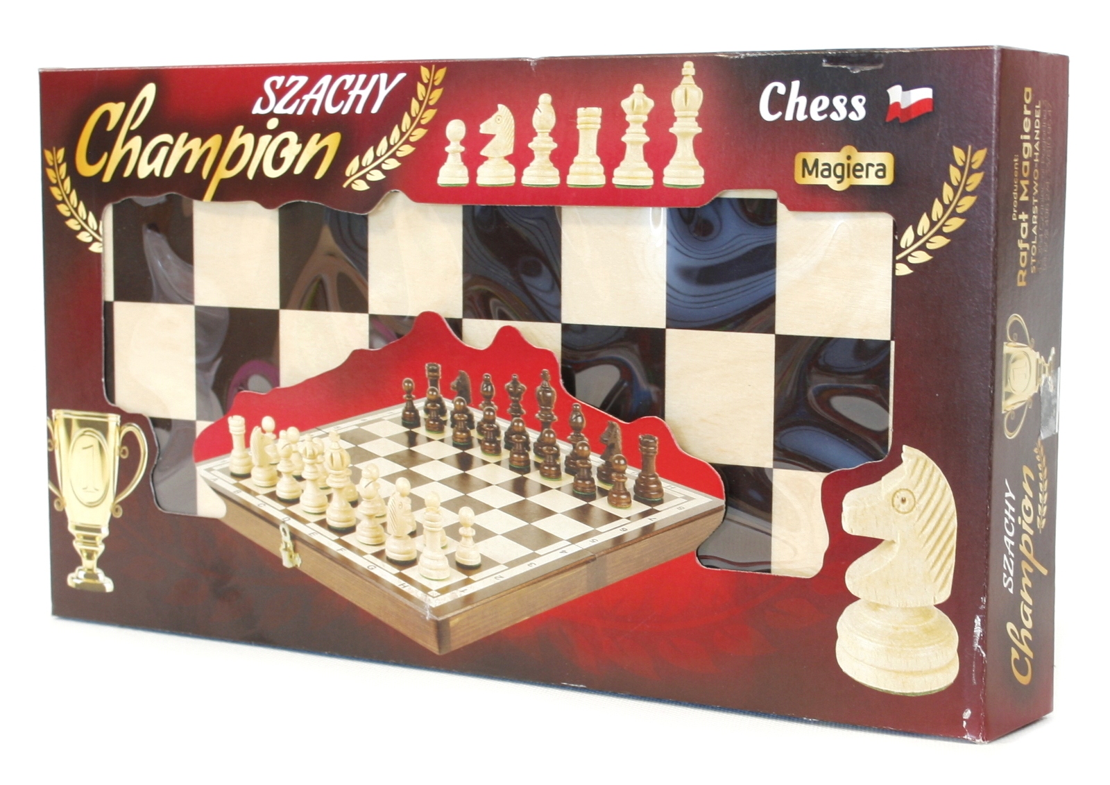 SZACHY DREWNIANE KLASYCZNE zamykane ZESTAW 35x35cm Nazwa Szachy Champion