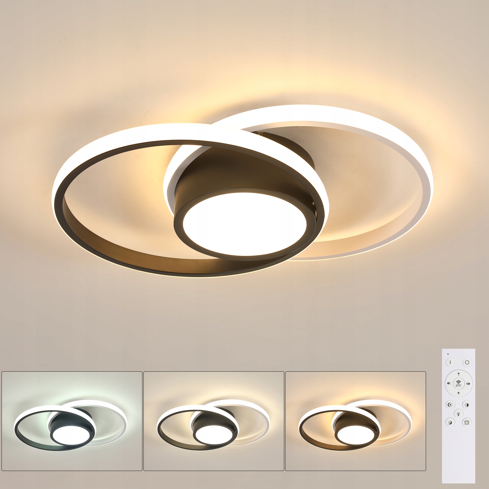 Led Stropní Svítidlo Moderní Kulaté 40W 40x28,5cm Dálkové Ovládání Bílo-Černé