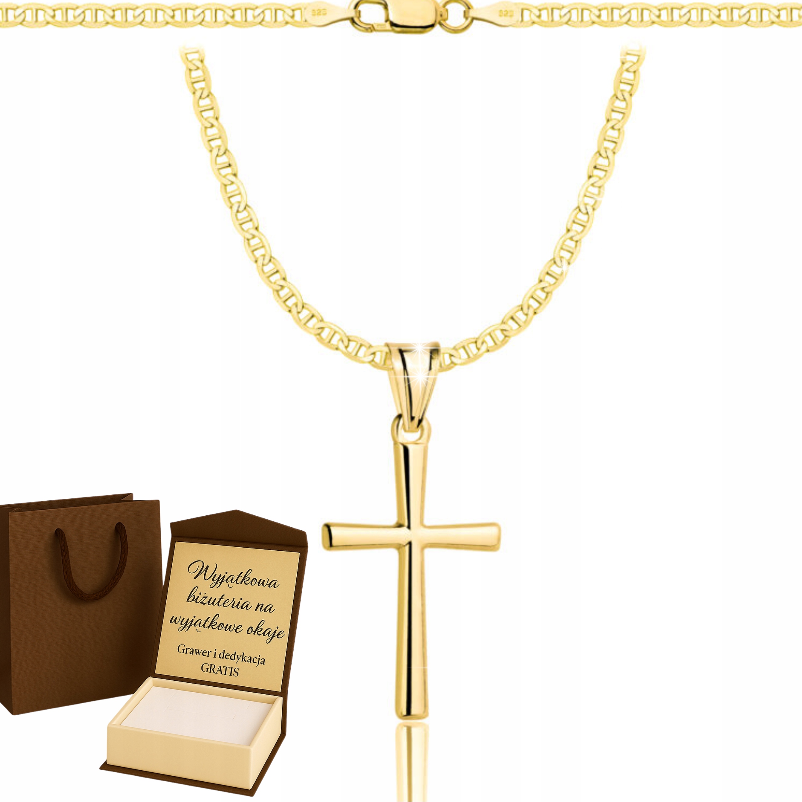 Gucci Ryzost 925 Zlatý Řetízek S Křížkem Gravírování Bonus
