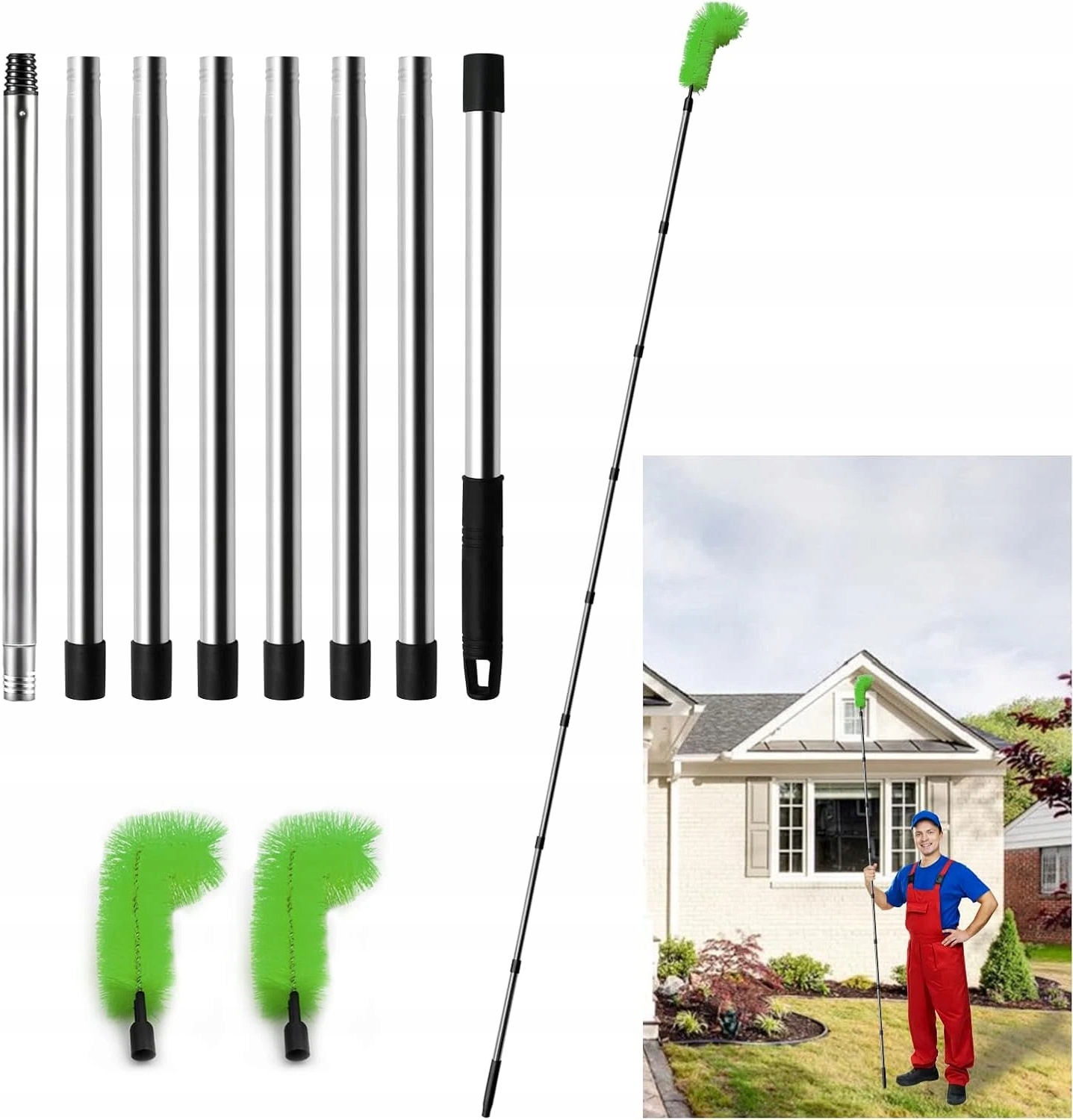 Teleskopický Kartáč Na Okapy Ocelový 310 CM Pro Čištění Sněhových Listů