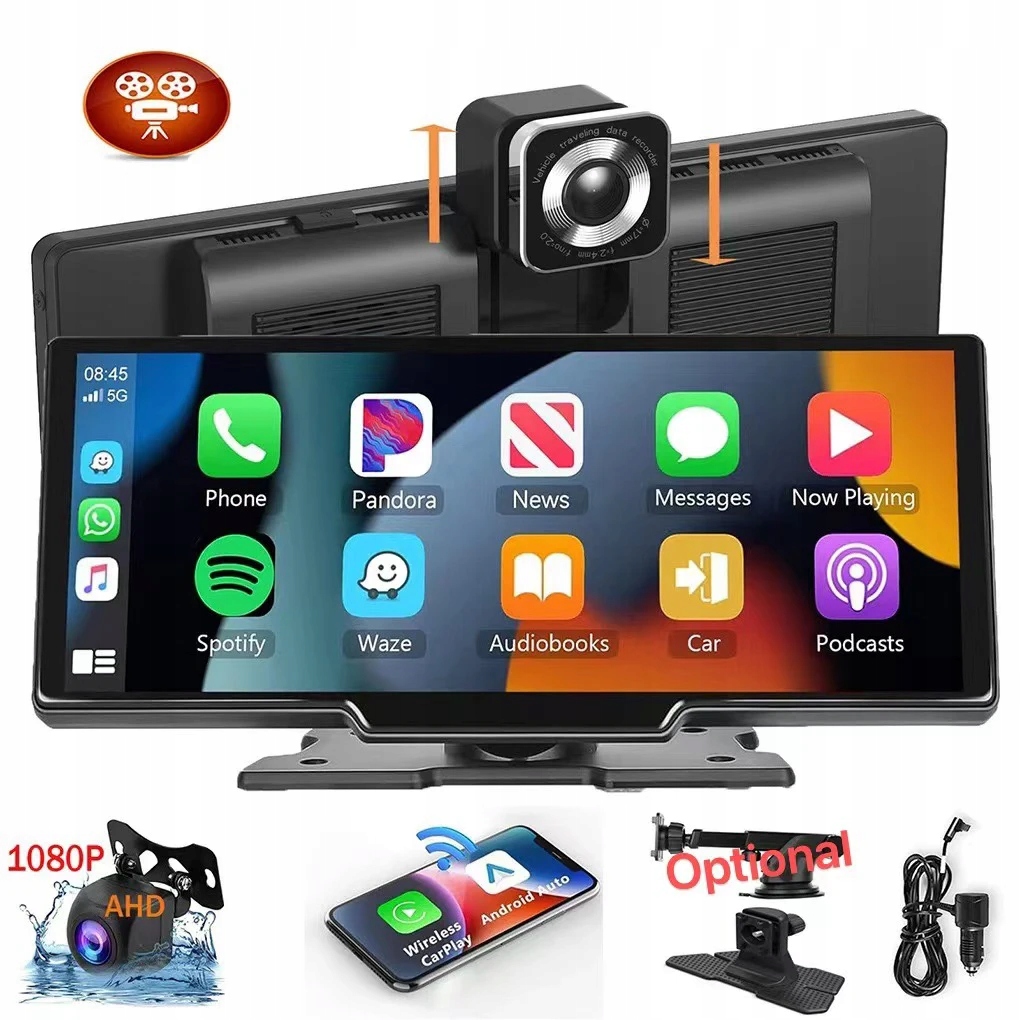 Carplay Android Auto Dash Cam HD Przednia kam
