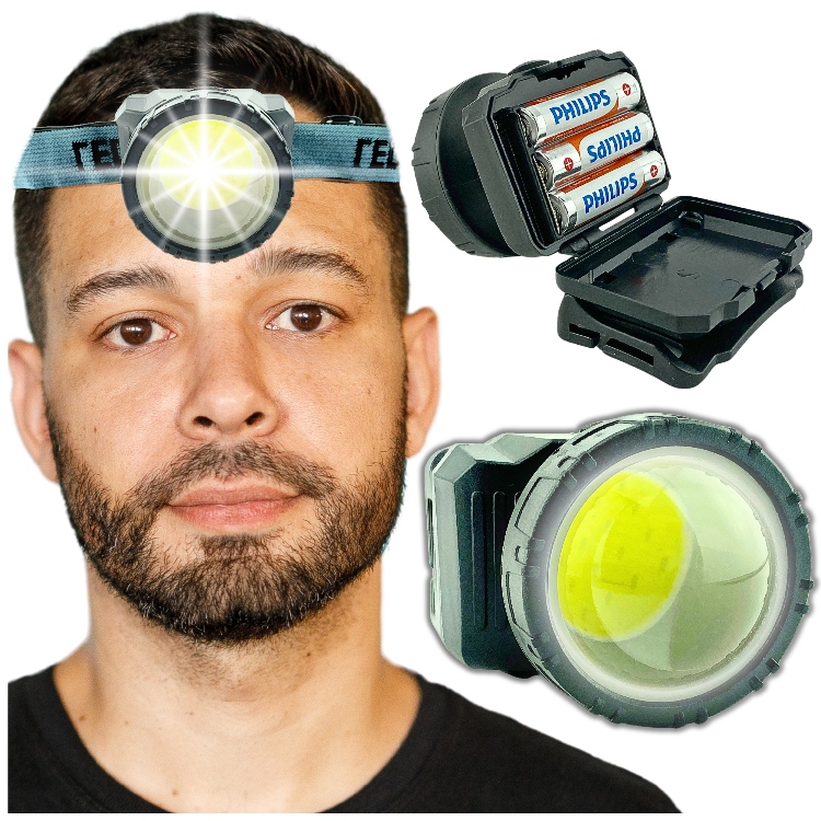 Latarka Czołowa Led Cob Soczewkowa Baterie Philips Lampka Czołówka Na Kask