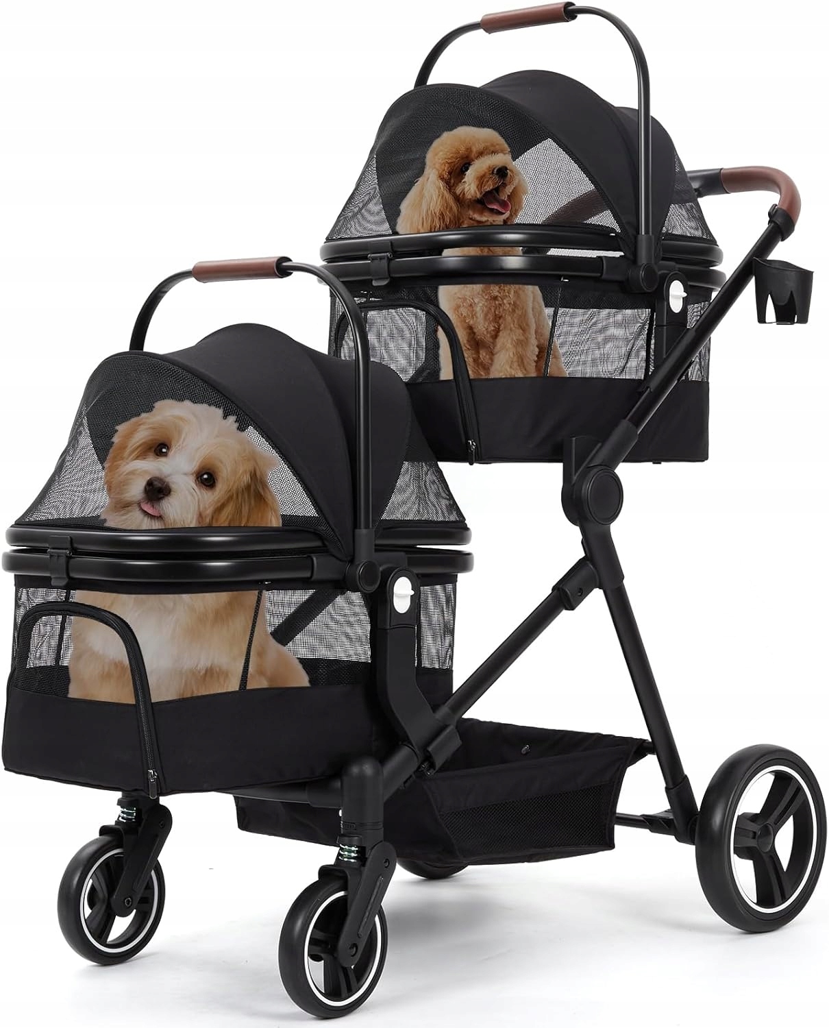 Levně Skládací vozík pro psy se 2 klecemi, přepravní taška do 22 kg