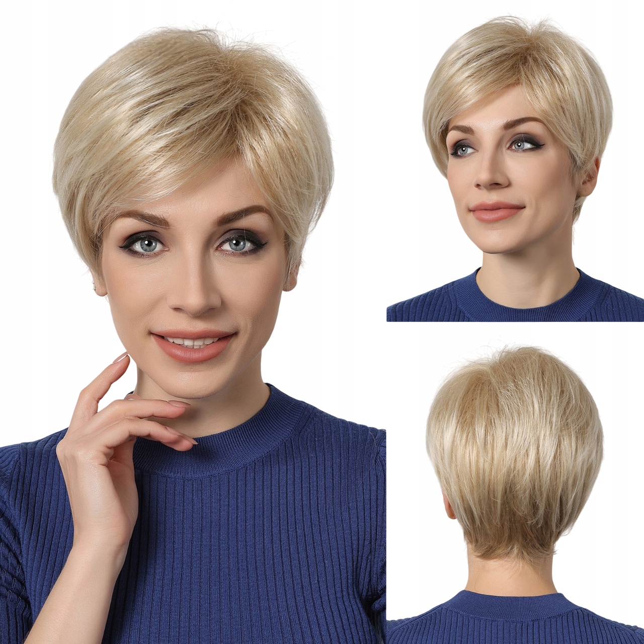 Peruka Damska Krótka Blond Pixie Jak Naturalne Włosy czepek