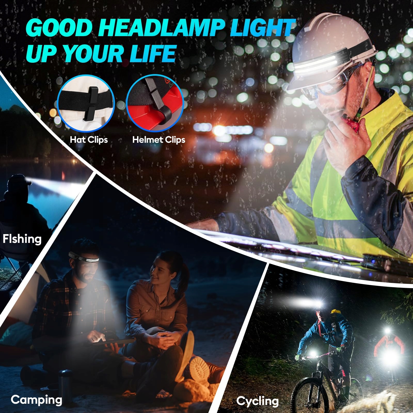 LED STIRNLAMPE Zestaw 2 Sztuki 2000 Lumenów 230° Czujnik IPX5 Lekka — miniatura 7