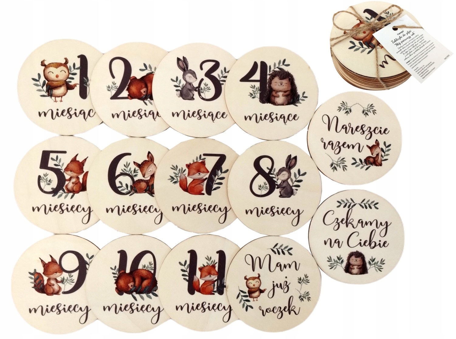TABLICZKI KARTY DO ZDJĘĆ Z MIESIĄCAMI DREWNIANE FOTO SESJA PREZENT 14 SZT Stan opakowania oryginalne
