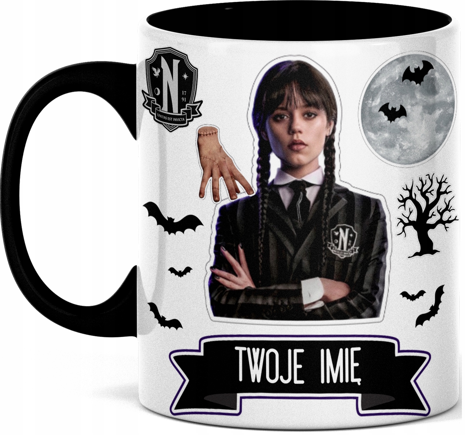 

Kubek Wednesday Addams Imię Nevermore Rączka