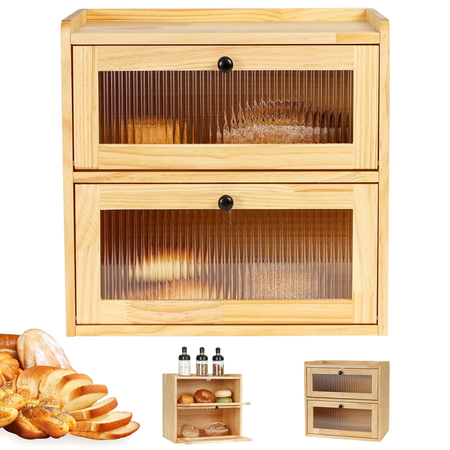 Chlebník 2 vrstvy 36x24x34 cm s plochou deskou a protiskluzovou základnou