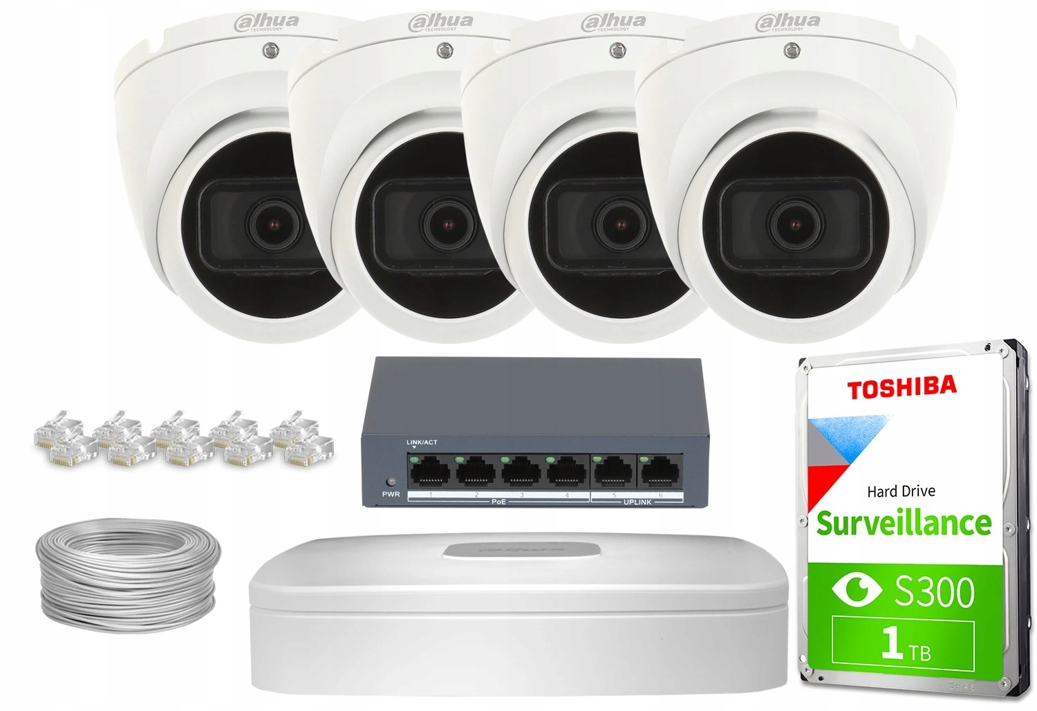 Sada monitorovania domu firma Ip kamera 4x IPC-HDW1530T-0280B-S6 5Mpx Ir