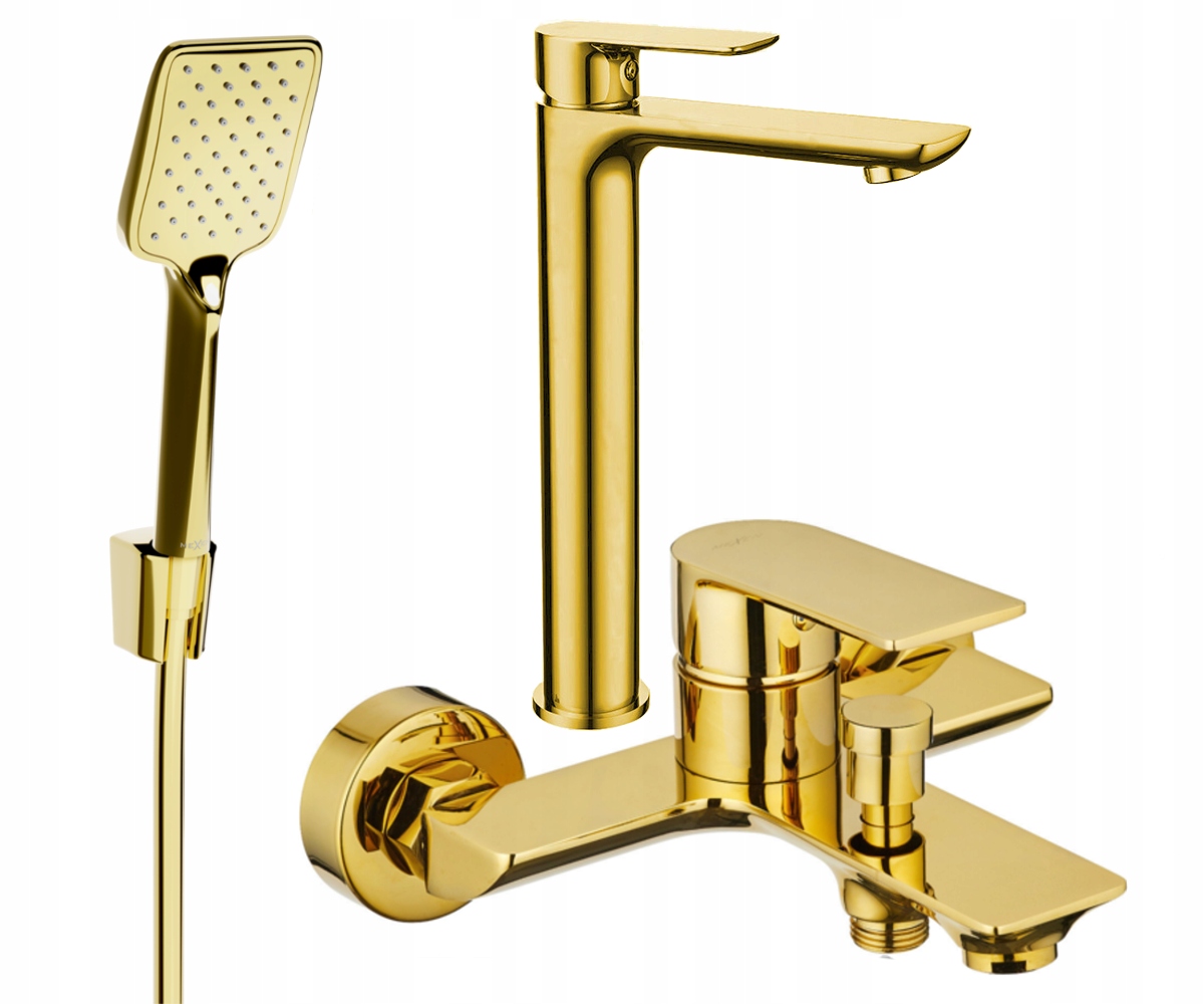 Mexen Alfa R62 vaňová súprava zlatá s umývadlovou batériou