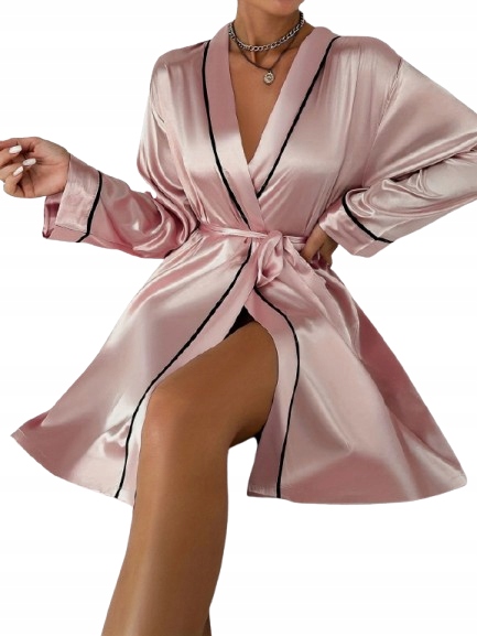 Krátký Saténový Župan S Saténovým Lemováním, Růžový Župan M