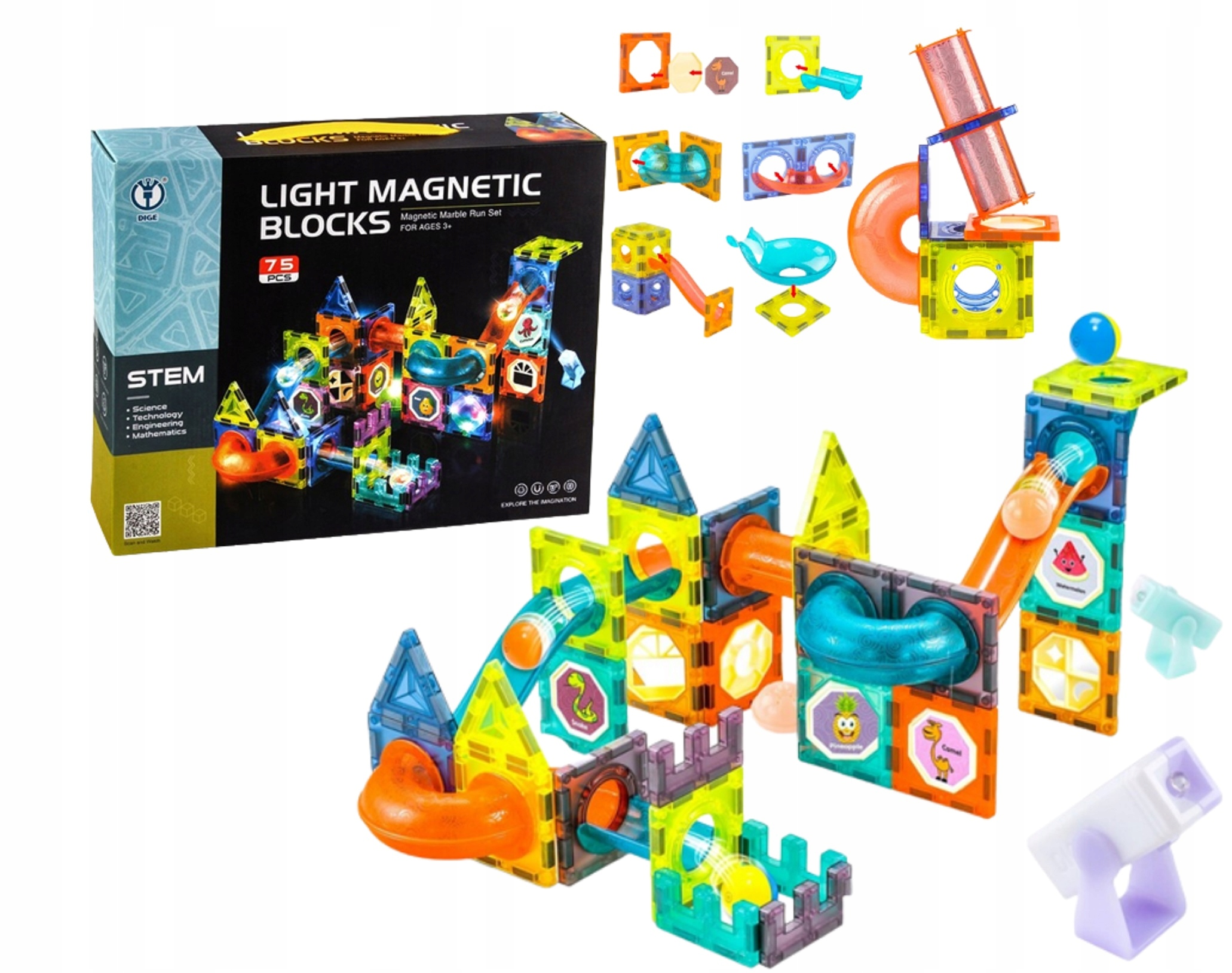 

Klocki magnetyczne świecące 75 elementów Light