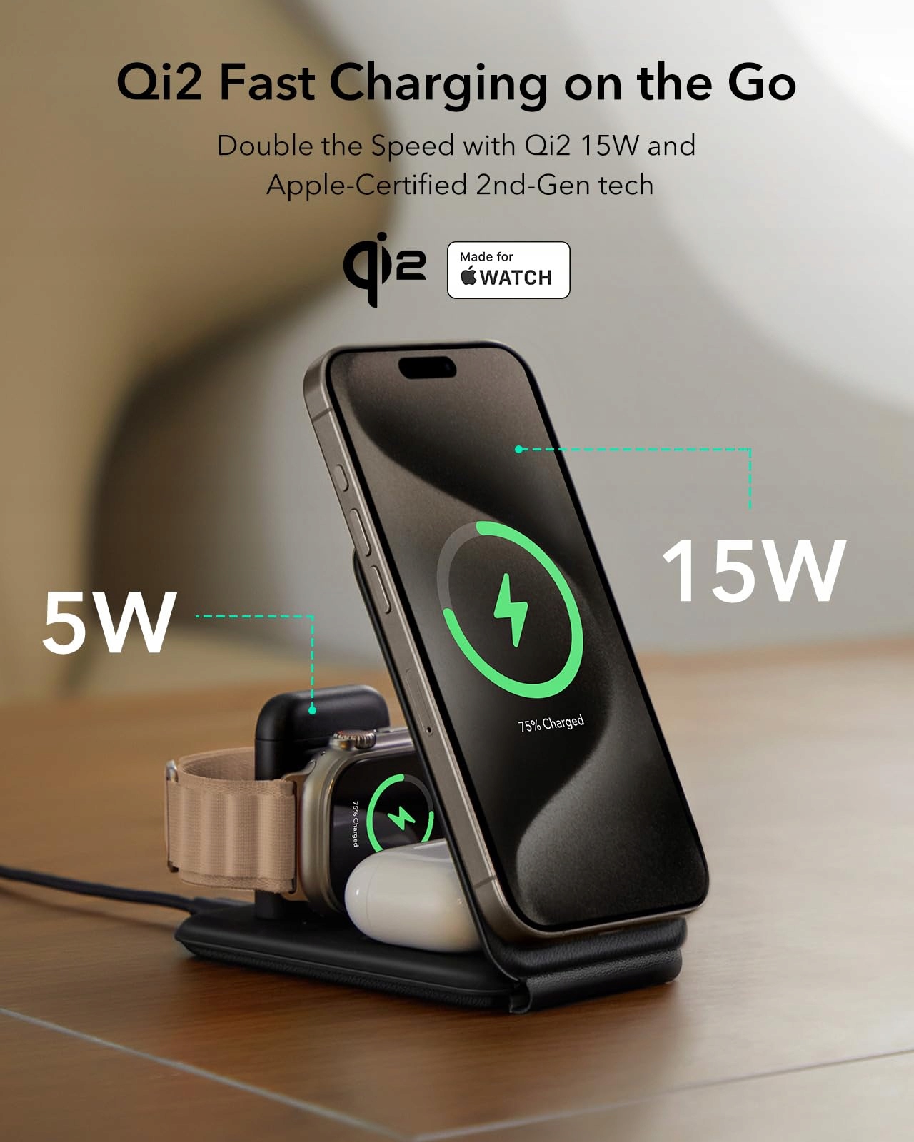 ESR Stacja Ładowania 3w1 Qi2 Dla iPhone Watch AirPods 15W MagSafe — miniatura 2
