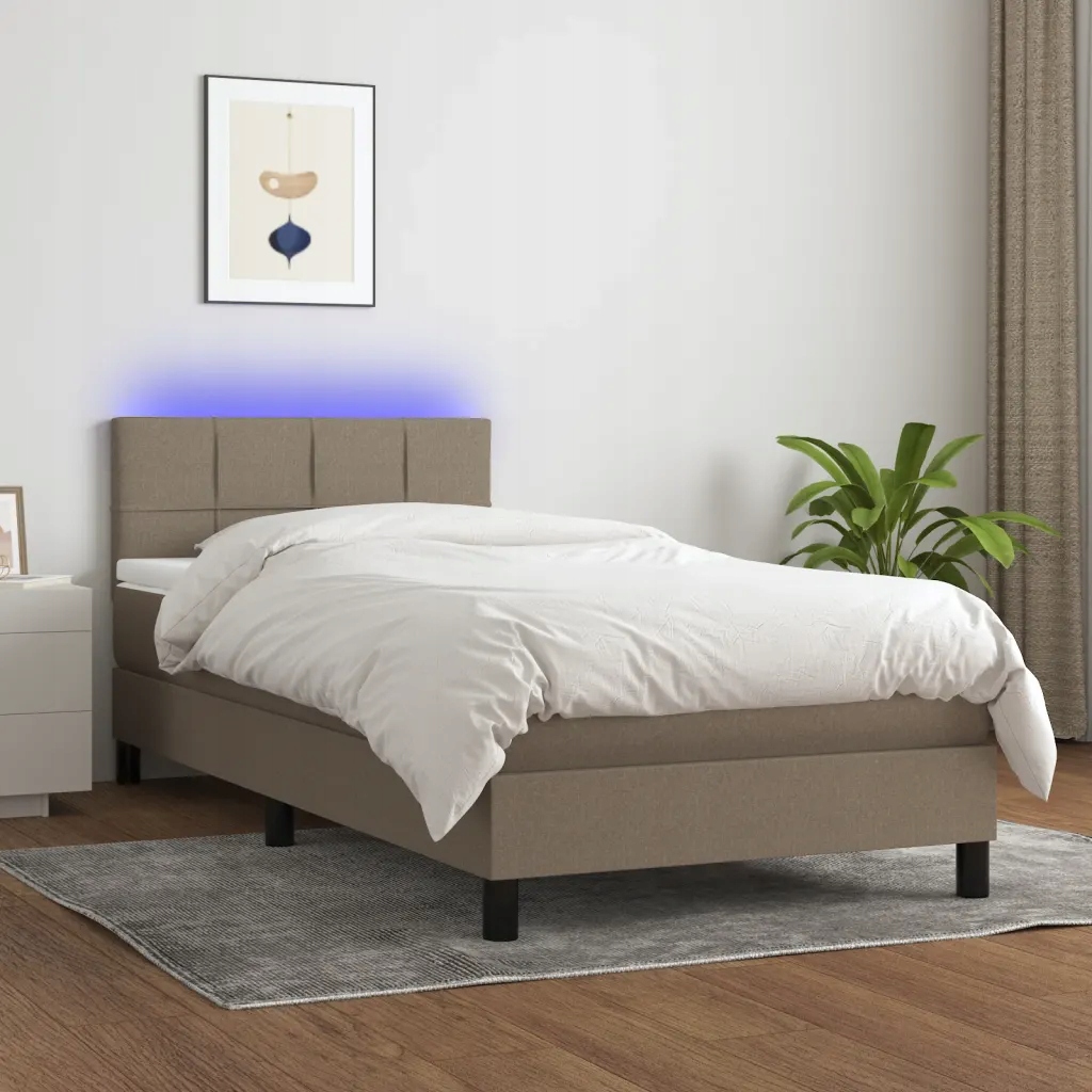 Box spring postel s matrací a Led taupe 100x200 cm textil Hnědošedá 3133137