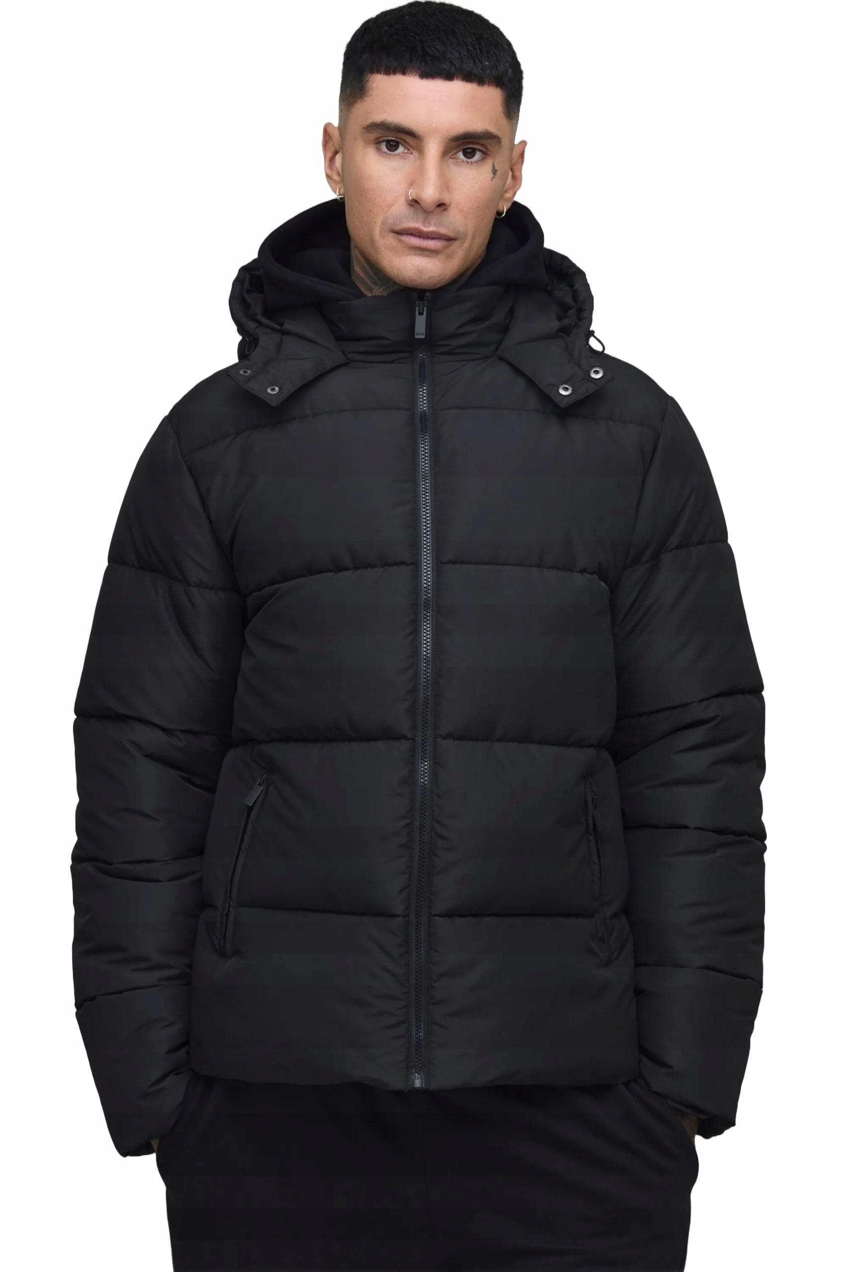 Boohooman Černá Pánská Prošívaná Bunda S Kapucí K Bokům M Z3A