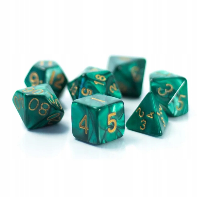 ZIELONY WISIOR ZESTAW 7 JADEITOWYCH KOŚCI RPG