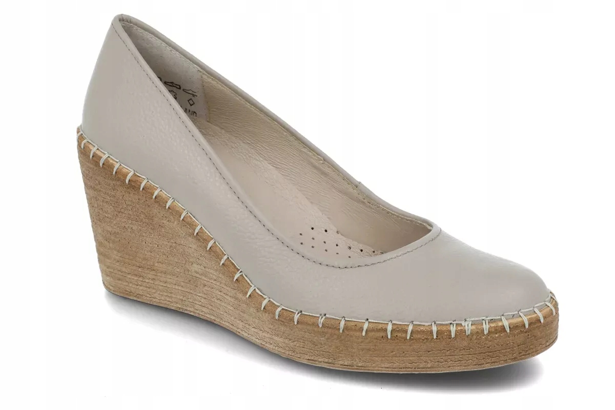 Béžové lodičky na koturnu Ryłko 5Y200, kožené nazouvací kotníkové boty, velikost vel.