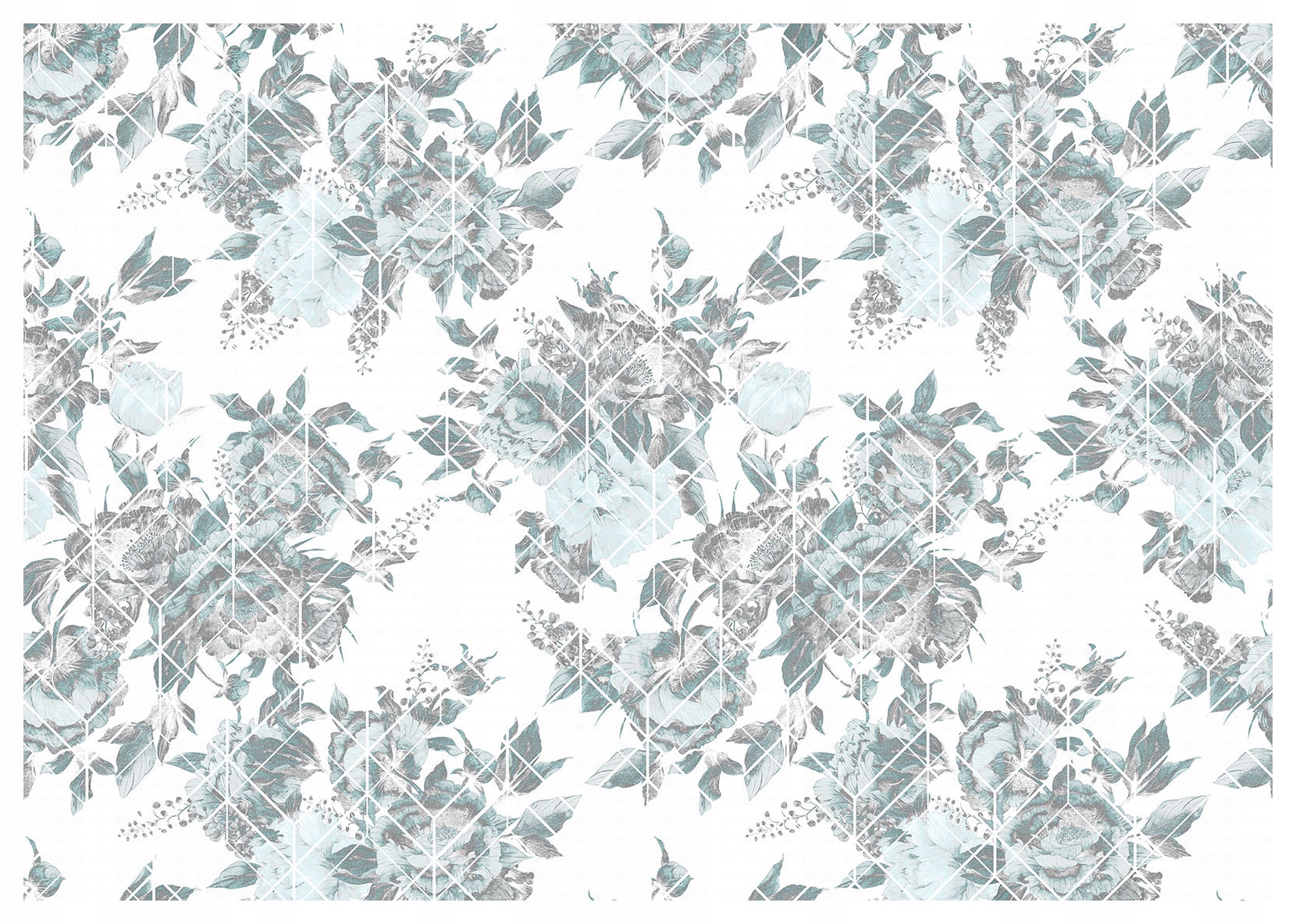 Fototapeta Růže v geometrii šedo-zeleno-bílé akcenty vinyl 254x184 lepidlo