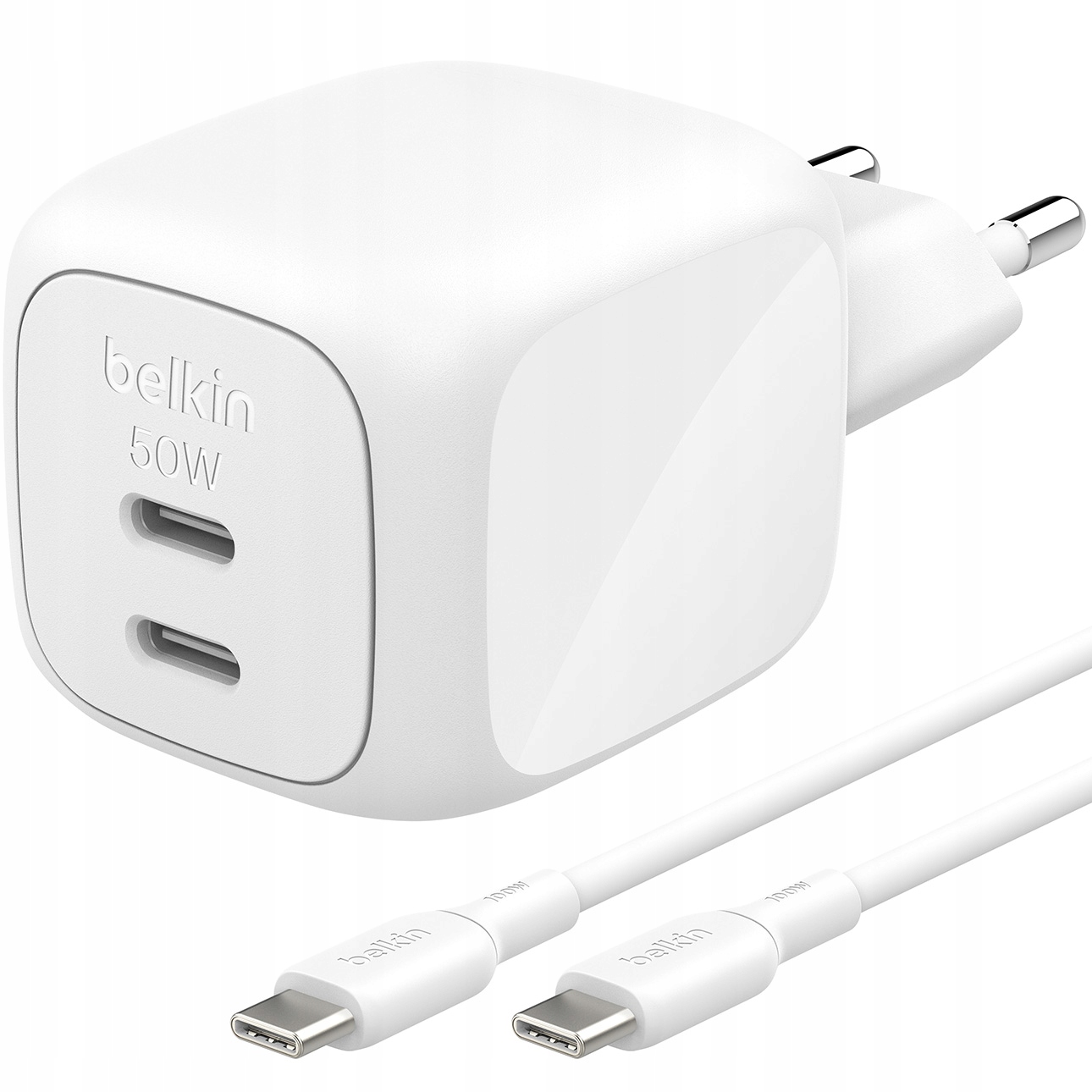 Ładowarka sieciowa Belkin Pro 50W, 2x Usb-c Pd 3.0 kompaktowa kabel Usb-c