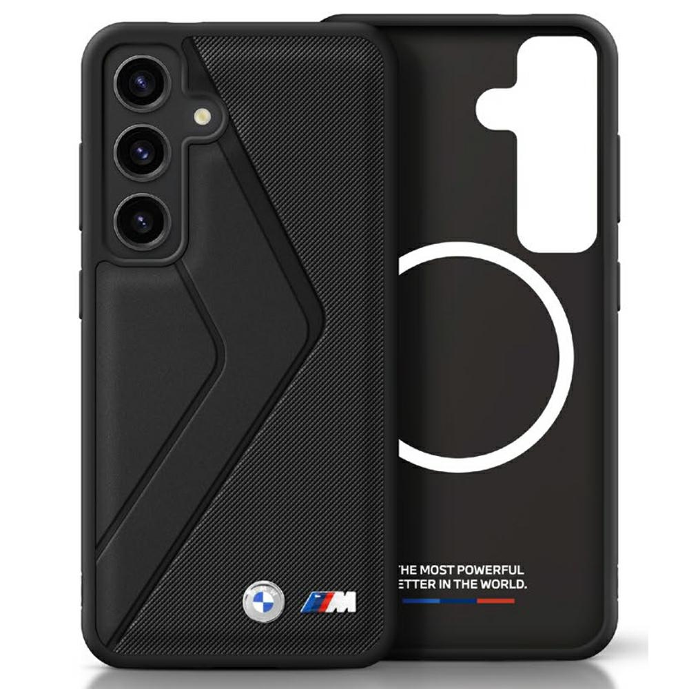 Kožený kryt Bmw Oversized Stripes Pouzdro pro Samsung Galaxy S25 černý