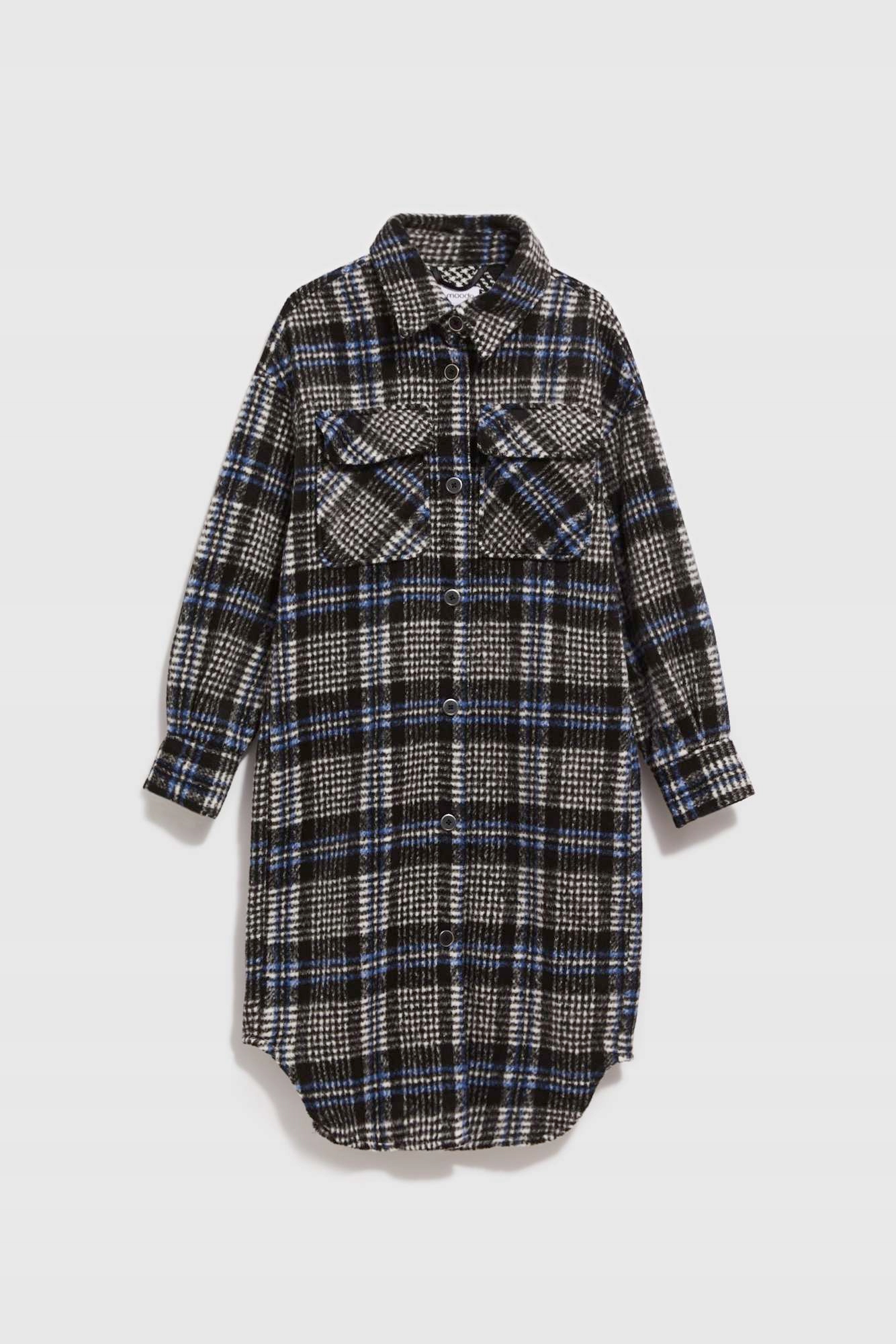 Długi płaszcz w kratę M od MOODO Długość do połowy łydki
