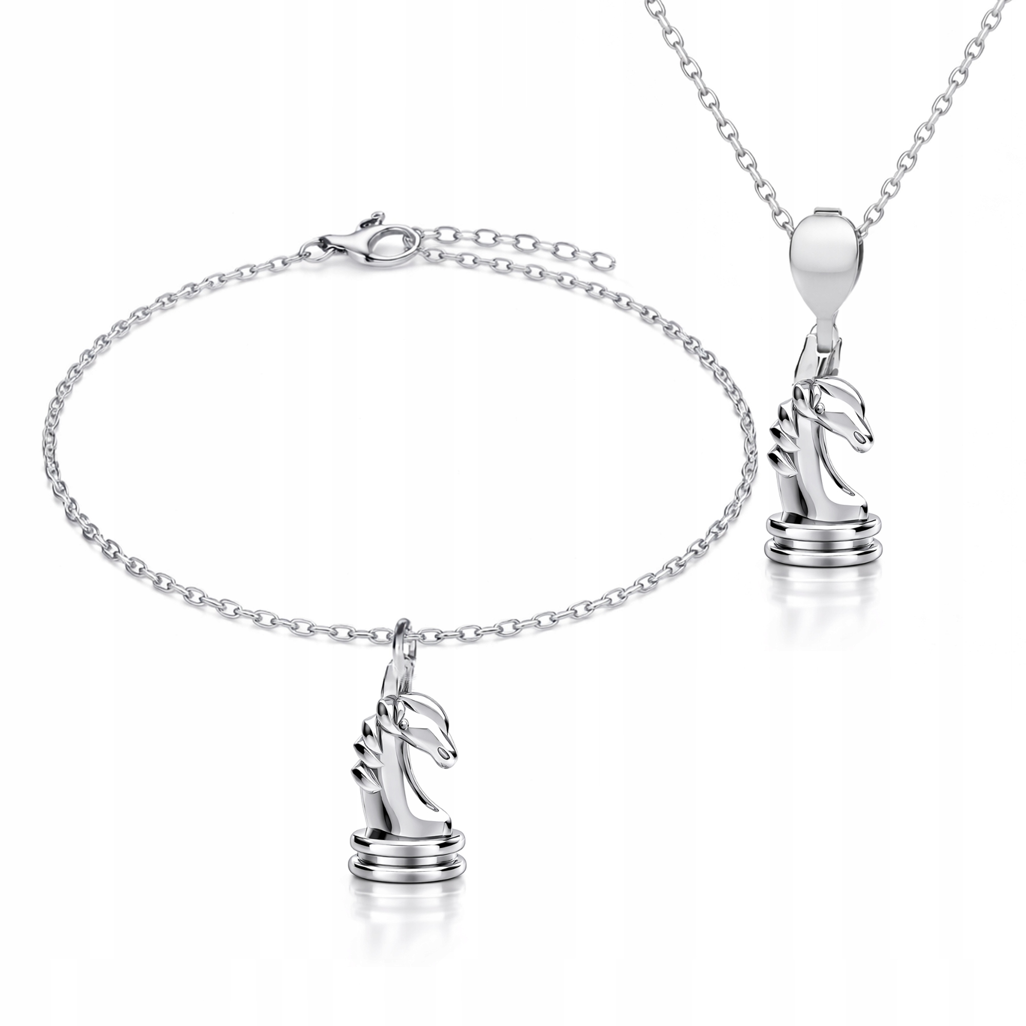 Skoczek Šachový Koník Šachy Stříbrný komplet šperků ankr stříbro 925