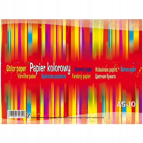 ZESZYT PAPIERÓW KOLOROWYCH Z POŁYSKIEM KRESKA FORMAT A5 10 kartek Bohater brak