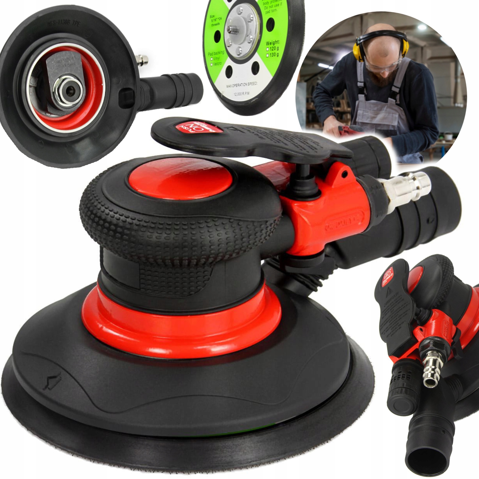 SZLIFIERKA MIMOŚRODOWA OSCYLACYJNA 150MM PNEUMATYCZNA REGULACJA OBROTÓW