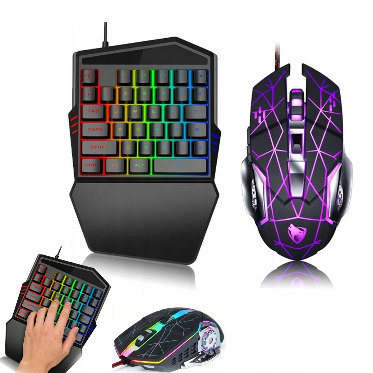 KLAWIATURA GAMINGOWA PODŚWIETLANA DLA GRACZY LED RGB + MYSZ, USB