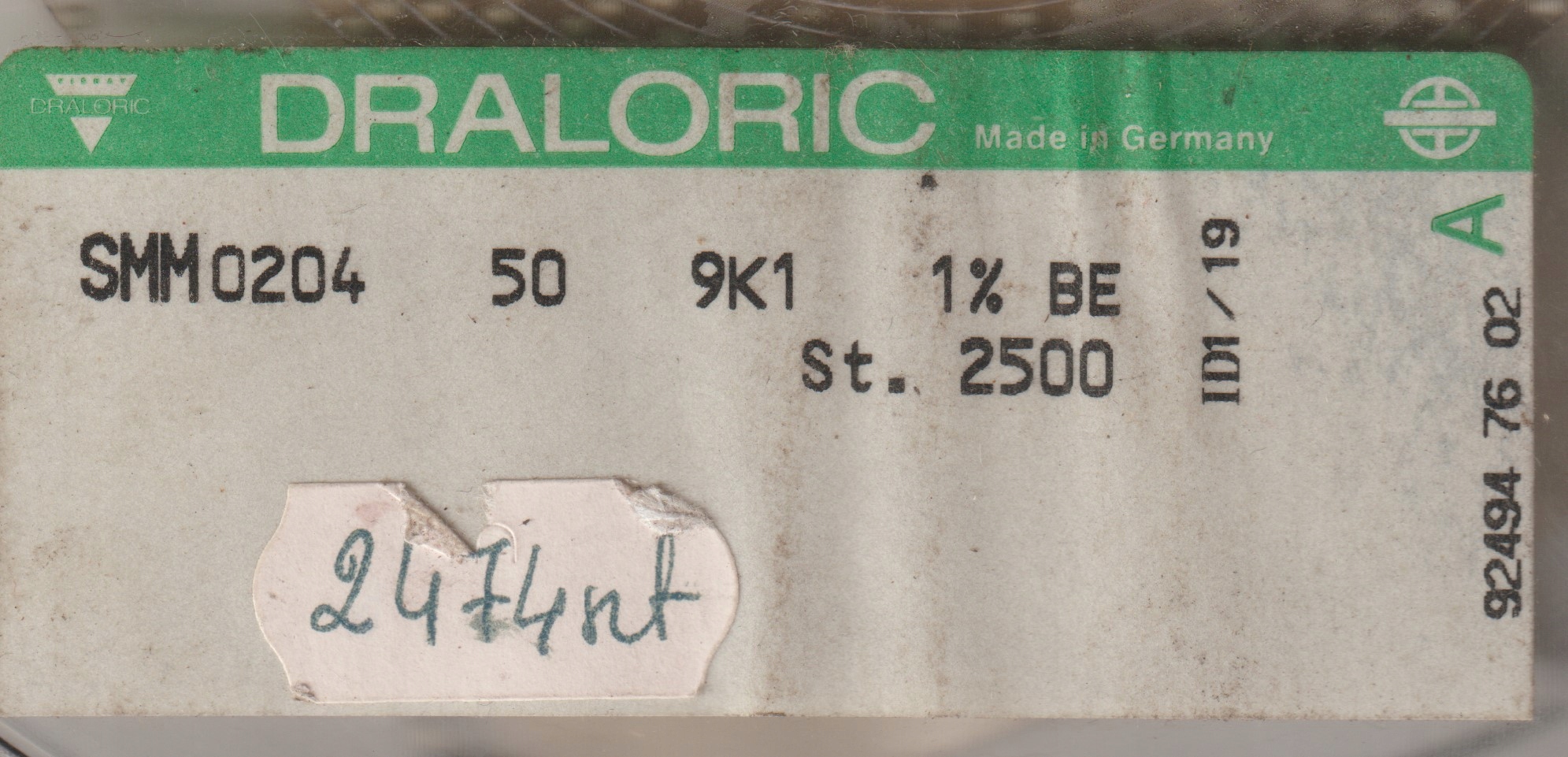 [100szt] 9K1 1% 50ppm rezystor Smd minimelf SMM0204 Draloric low noise