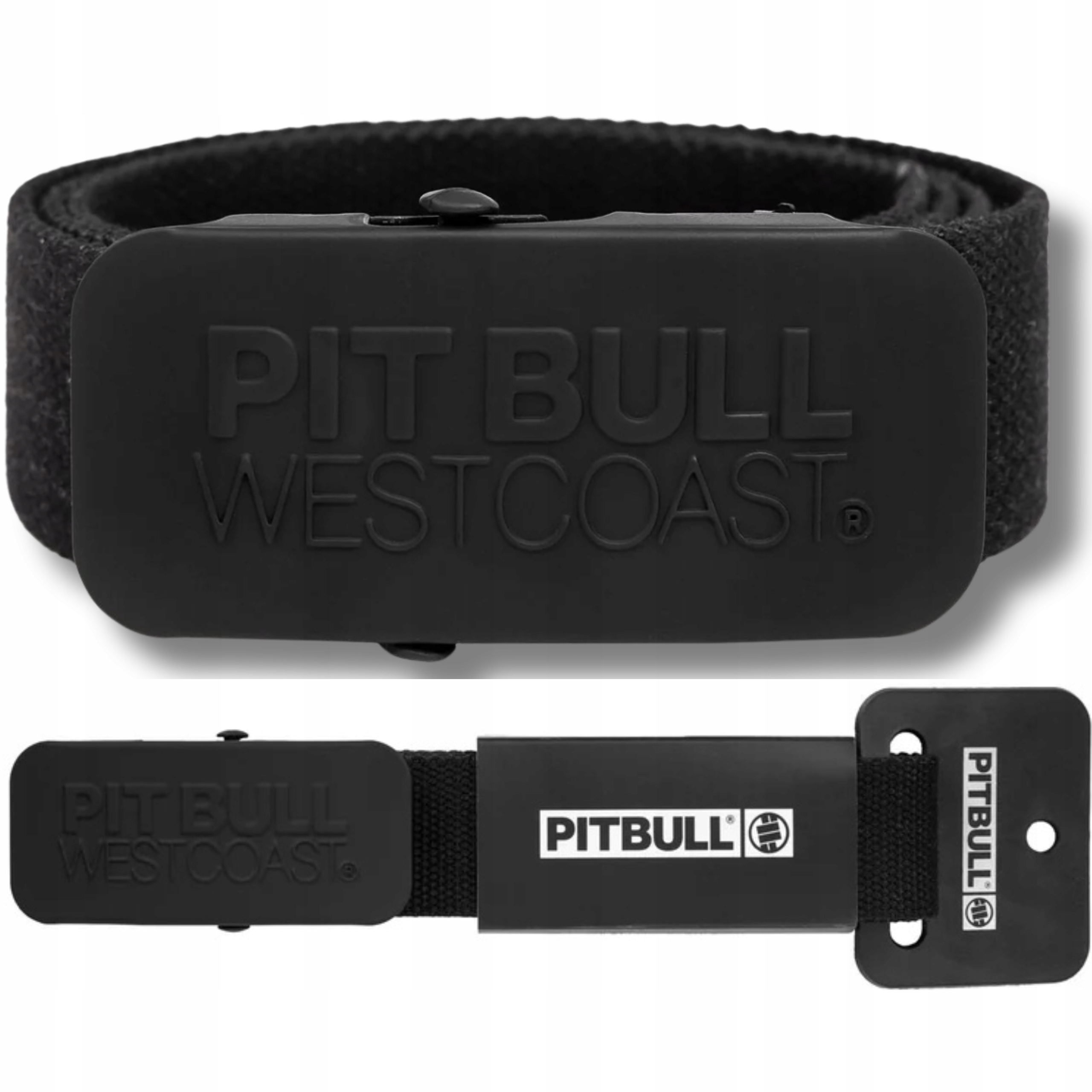 Męski Pasek Parciany Pit Bull Metalowa Klamra Logo Uniwersalny 120CM