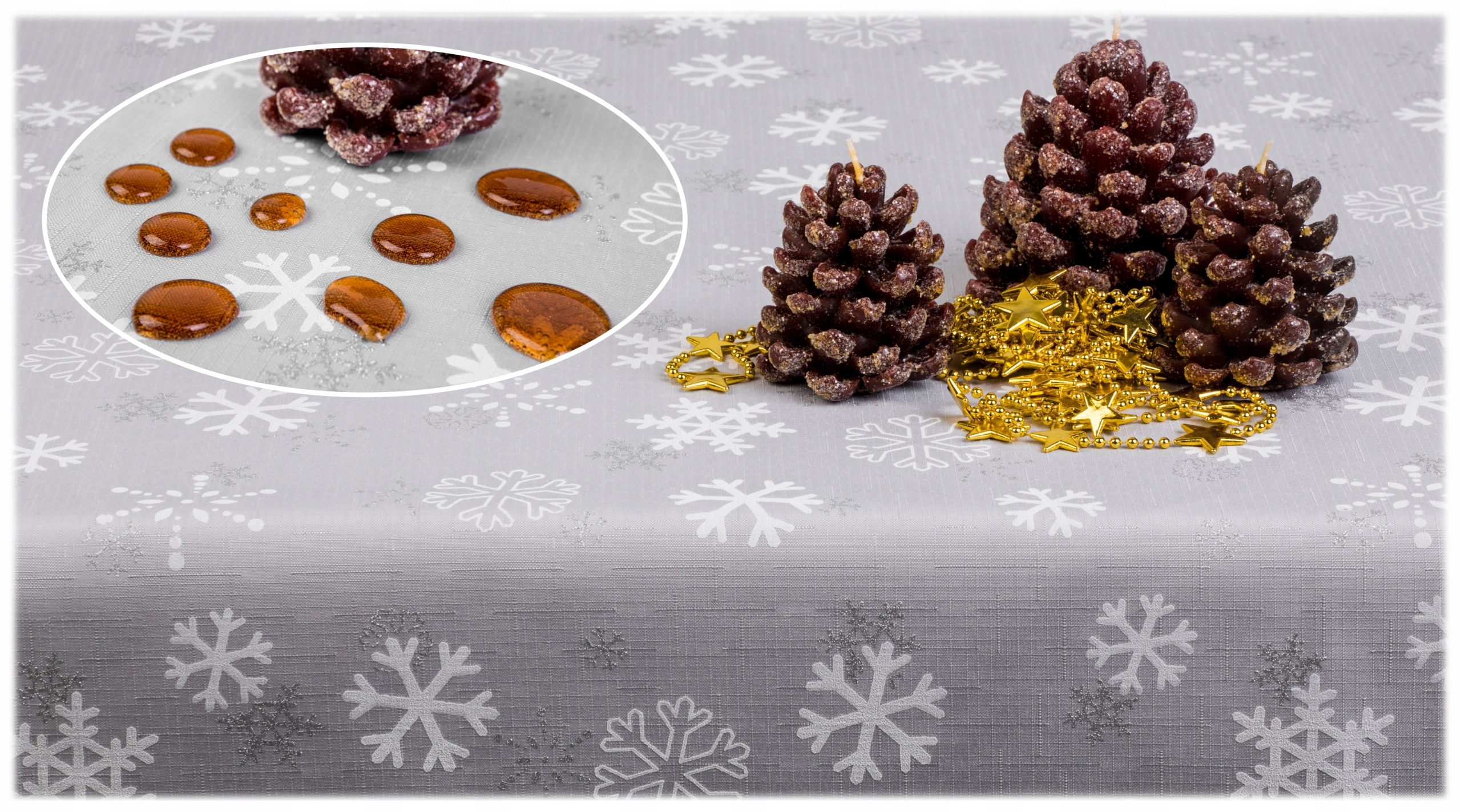 

Plamoodporny obrus Świąteczny 150x350 popiel Styl