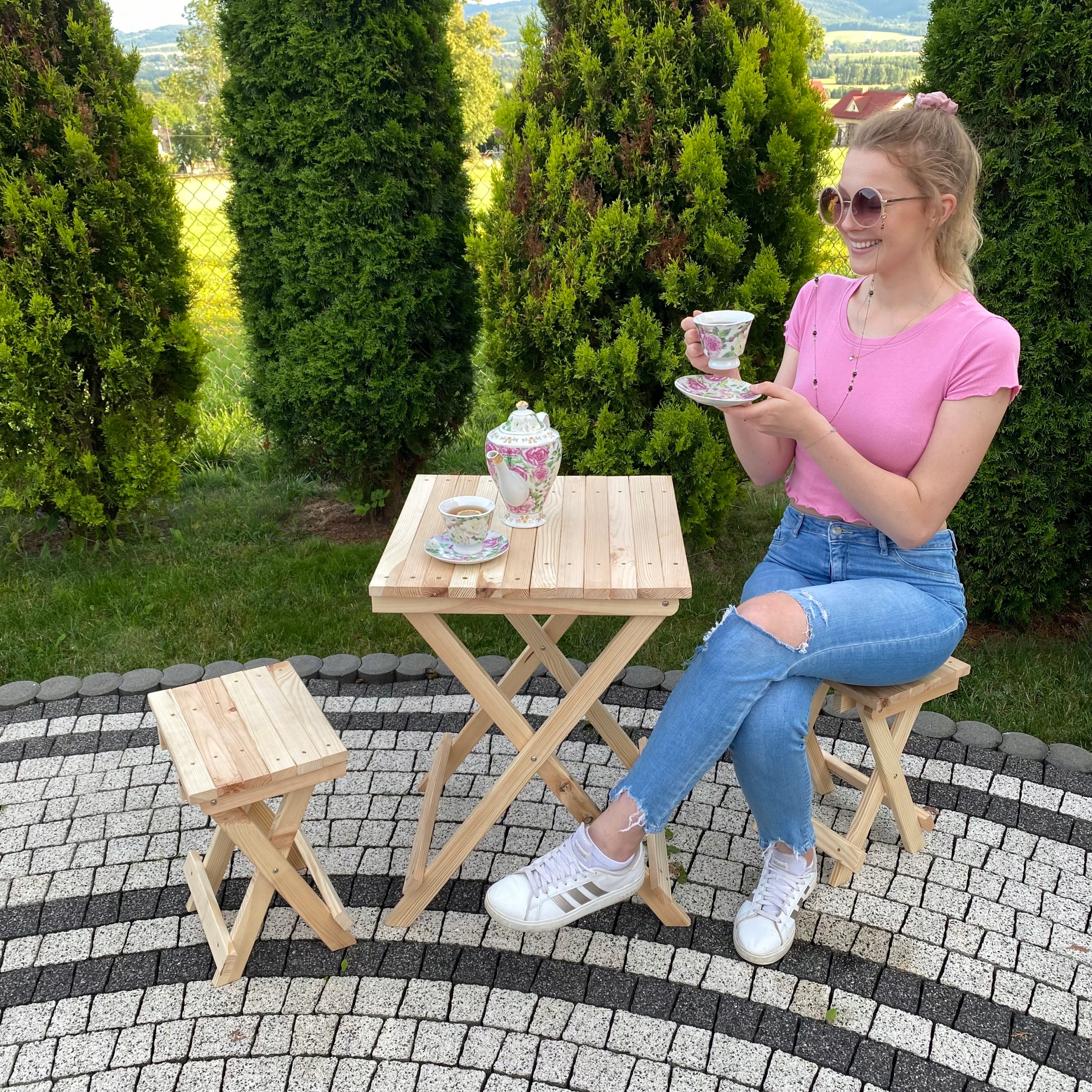 Stolik składany DREWNIANY 49x49x69CM STOLIK TURYSTYCZNY BALKONOWY OGRODOWY Szerokość mebla 49 cm