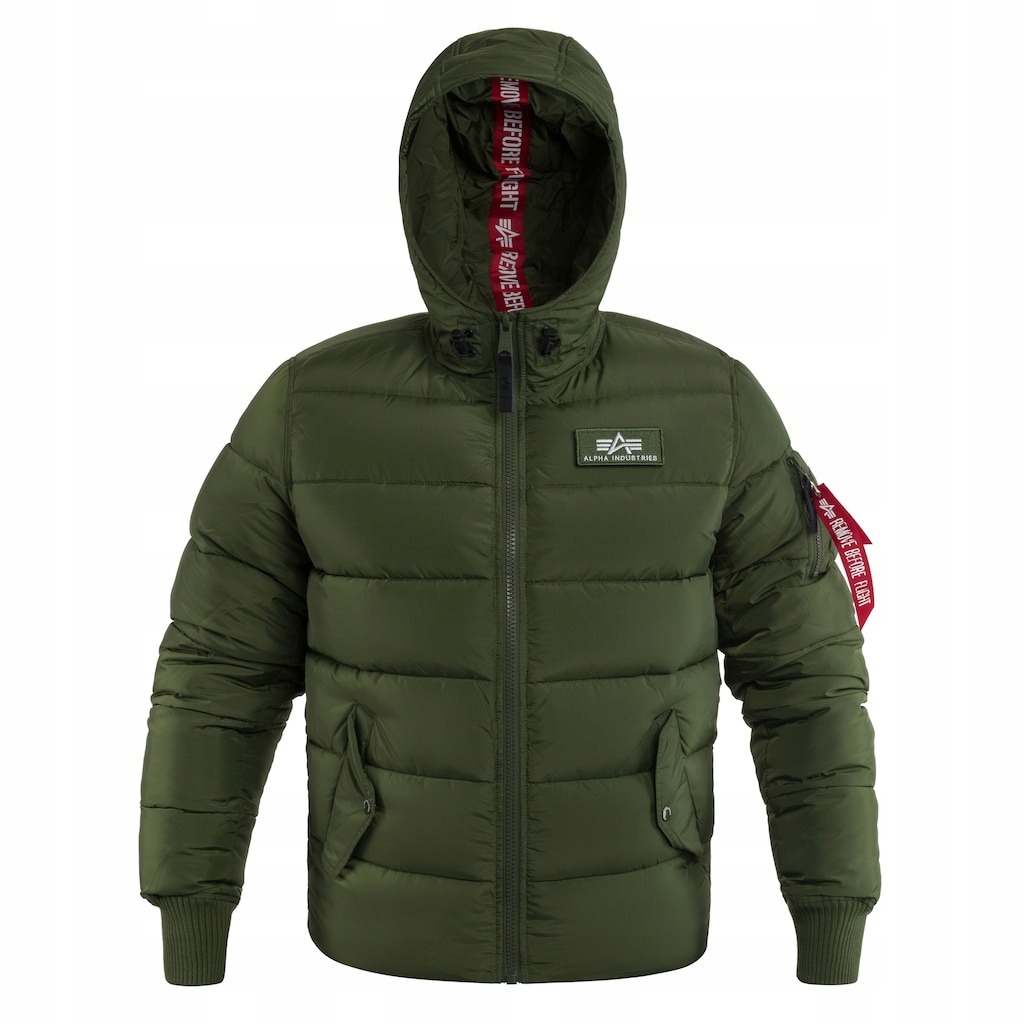 Péřová bunda s kapucí Alpha Industries Hooded Puffer Fd Dark Green XXL
