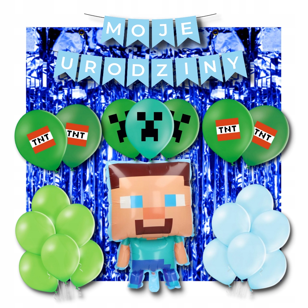 Zestaw Balony Piksele Minecraft Baner Moje Urodziny