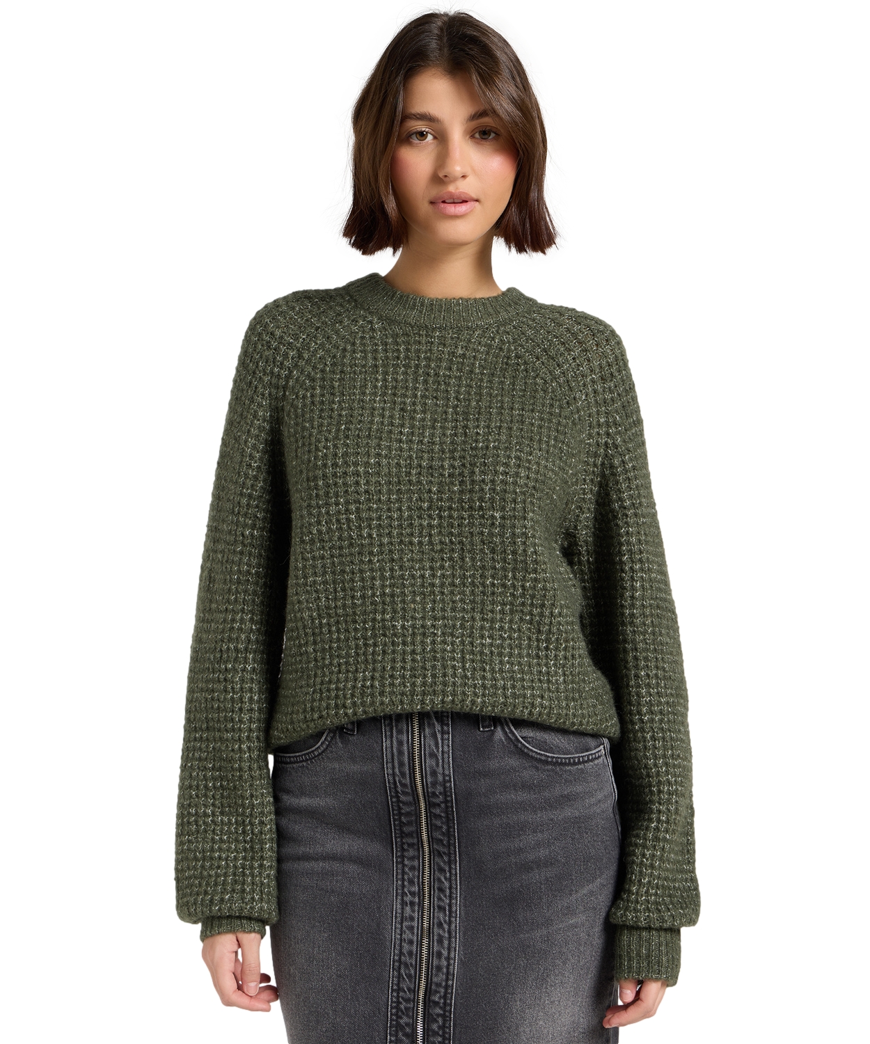 Pletený svetr Lee 112372630 Olivově šedý Xs